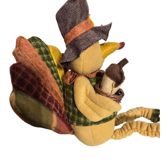 Thanksgiving Turkey Shelf Sitter Decor with Acorn & Harvest Plaid Outfit 20 in - Picture 5 of 13